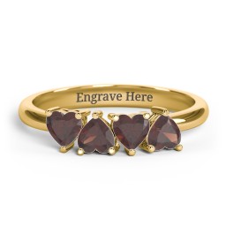 4 Heart Birthstone Ring in 18K Gold Plated Silver with Garnet