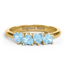 4 Heart Birthstone Ring in 18K Gold Plated Silver with Blue Topaz