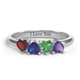 4 Heart Birthstone Ring