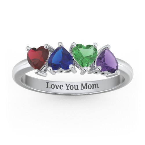 4 Heart Birthstone Ring