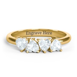 4 Heart Birthstone Ring in 18K Gold Plated Silver with Aquamarine