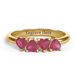 4 Heart Birthstone Ring in 18K Gold Plated Silver with Ruby