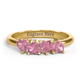 4 Heart Birthstone Ring in 18K Gold Plated Silver with Pink Tourmaline