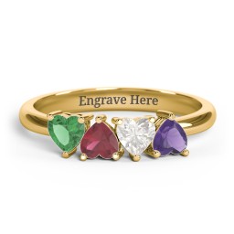 4 Heart Birthstone Ring in 18K Gold Plated Silver with Emerald, Ruby, Cubic Zirconia, and Amethyst