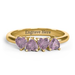 4 Heart Birthstone Ring in 18K Gold Plated Silver with Alexandrite