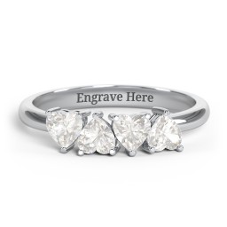 4 Heart Birthstone Ring in 925 Sterling Silver with Cubic Zirconia