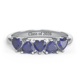 5 Heart Birthstone Ring