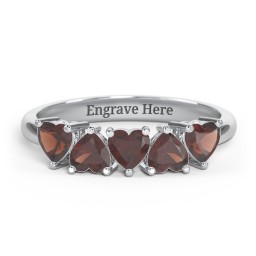 5 Heart Birthstone Ring