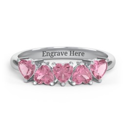 5 Heart Birthstone Ring