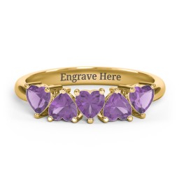 5 Heart Birthstone Ring in 18K Gold Plated Silver with Amethyst