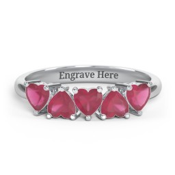 5 Heart Birthstone Ring