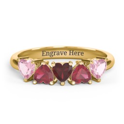 5 Heart Birthstone Ring in 14K Solid Yellow Gold