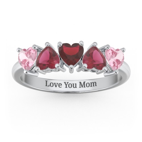 5 Heart Birthstone Ring