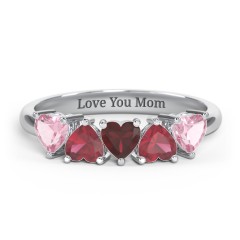 5 Heart Birthstone Ring – 18K Gold Plated Silver with Pink Tourmaline, Ruby, and Garnet
