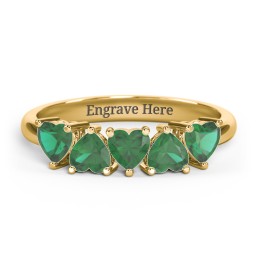 5 Heart Birthstone Ring in 18K Gold Plated Silver with Emerald