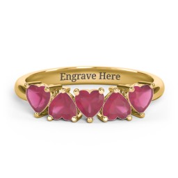 5 Heart Birthstone Ring in 18K Gold Plated Silver with Ruby
