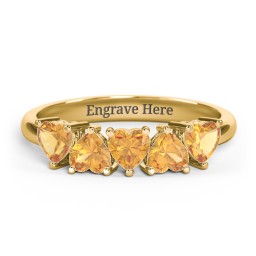 5 Heart Birthstone Ring in 18K Gold Plated Silver with Citrine