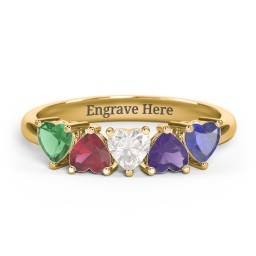 5 Heart Birthstone Ring in 18K Gold Plated Silver with Emerald, Ruby, Cubic Zirconia, Amethyst, and Blue Sapphire