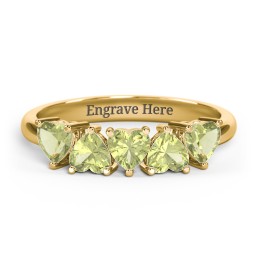 5 Heart Birthstone Ring in 18K Gold Plated Silver with Peridot