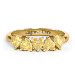 5 Heart Birthstone Ring in 18K Gold Plated Silver with Citrine