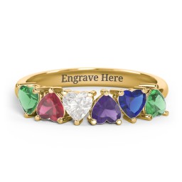 6 Heart Birthstone Ring in 18K Gold Plated Silver with Emerald, Ruby, Cubic Zirconia, Amethyst, and Blue Sapphire
