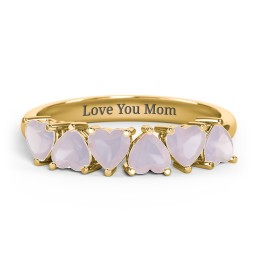 6 Heart Birthstone Ring in 18K Gold Plated Silver with Opal