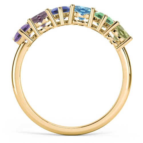 6 Heart Birthstone Ring – 10K Yellow Gold with Amethyst, Alexandrite, Blue Sapphire, Blue Topaz, Emerald, and Peridot