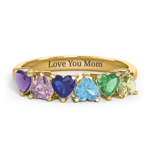 6 Heart Birthstone Ring – 10K Yellow Gold with Amethyst, Alexandrite, Blue Sapphire, Blue Topaz, Emerald, and Peridot