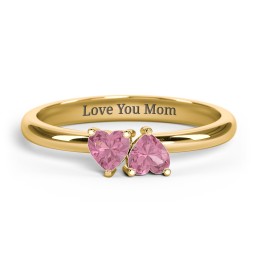 2 Heart Birthstone Ring in 18K Gold Plated Silver with Pink Tourmaline, Blue Sapphire, Blue Topaz, Emerald, and Peridot