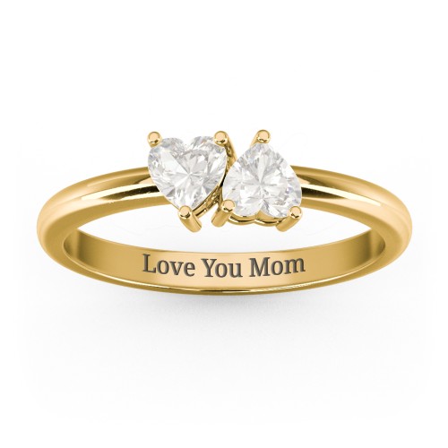 2 Heart Birthstone Ring – 18K Gold Plated Silver with Cubic Zirconia