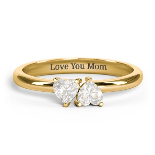 2 Heart Birthstone Ring – 18K Gold Plated Silver with Cubic Zirconia