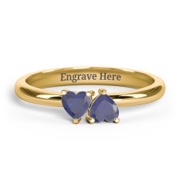 2 Heart Birthstone Ring in 18K Gold Plated Silver with Blue Sapphire, Blue Topaz, Emerald, and Peridot