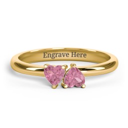 2 Heart Birthstone Ring in 18K Gold Plated Silver with Pink Tourmaline, Blue Sapphire, Blue Topaz, Emerald, and Peridot