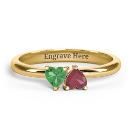 2 Heart Birthstone Ring in 18K Gold Plated Silver with Emerald, Ruby, Blue Sapphire, Blue Topaz, and Peridot