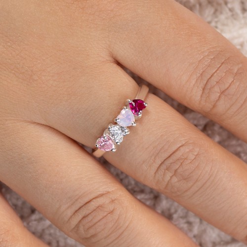 2 Heart Birthstone Ring – 18K Gold Plated Silver with Amethyst and Alexandrite