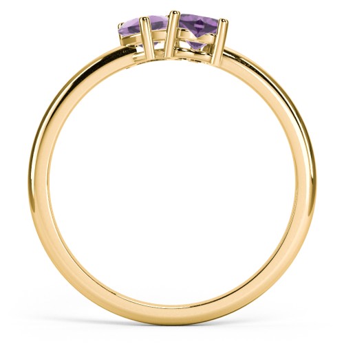 2 Heart Birthstone Ring – 18K Gold Plated Silver with Amethyst