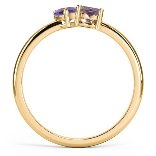 2 Heart Birthstone Ring – 18K Gold Plated Silver with Amethyst and Alexandrite