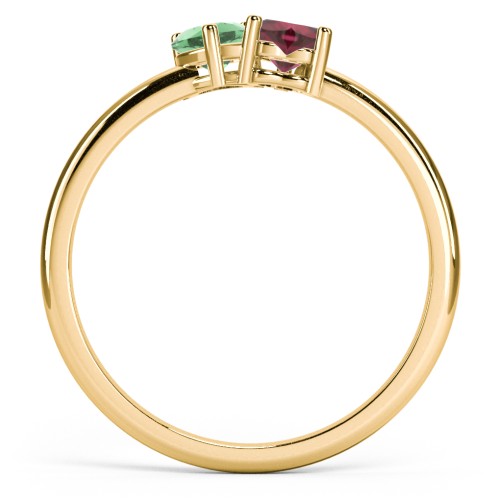 2 Heart Birthstone Ring – 18K Gold Plated Silver with Emerald and Ruby