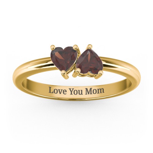 2 Heart Birthstone Ring – 18K Gold Plated Silver with Garnet