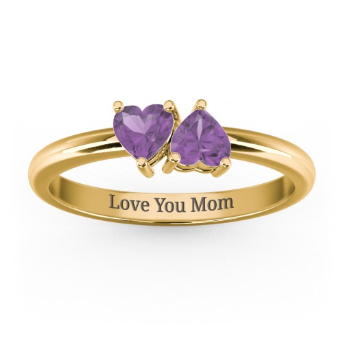 2 Heart Birthstone Ring – 18K Gold Plated Silver with Amethyst
