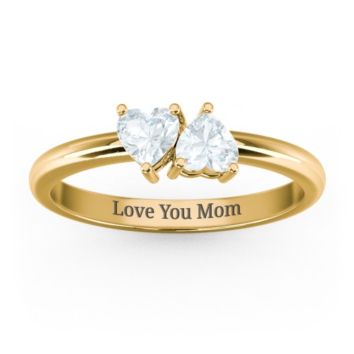 2 Heart Birthstone Ring – 18K Gold Plated Silver with Aquamarine