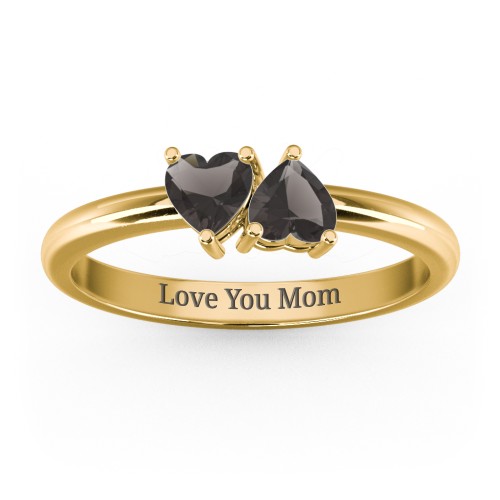 2 Heart Birthstone Ring – 18K Gold Plated Silver with Smokey Quartz