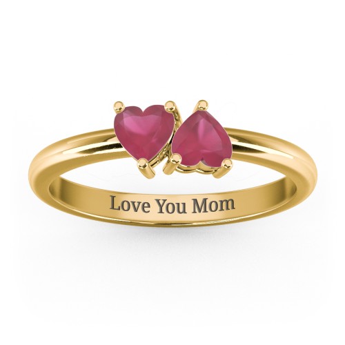 2 Heart Birthstone Ring – 18K Gold Plated Silver with Ruby