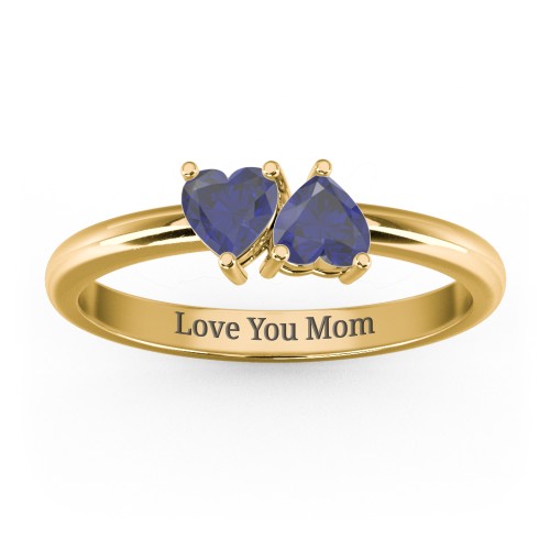 2 Heart Birthstone Ring – 18K Gold Plated Silver with Blue Sapphire