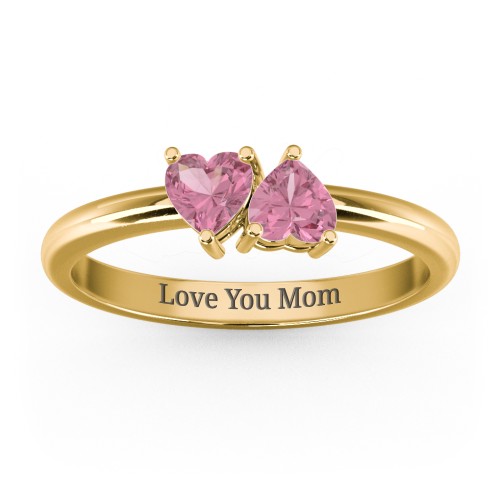 2 Heart Birthstone Ring – 18K Gold Plated Silver with Pink Tourmaline