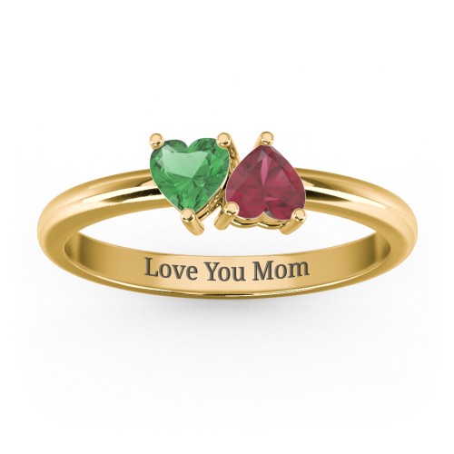2 Heart Birthstone Ring – 18K Gold Plated Silver with Emerald and Ruby