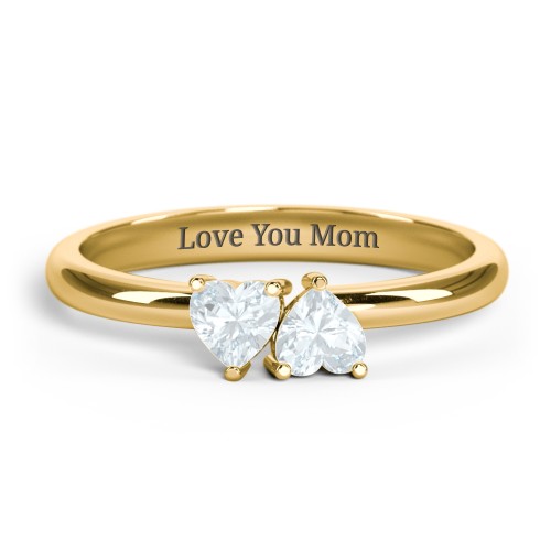 2 Heart Birthstone Ring – 18K Gold Plated Silver with Aquamarine