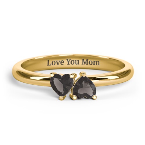 2 Heart Birthstone Ring – 18K Gold Plated Silver with Smokey Quartz