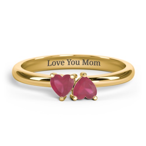 2 Heart Birthstone Ring – 18K Gold Plated Silver with Ruby