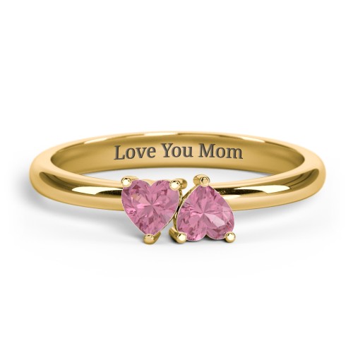 2 Heart Birthstone Ring – 18K Gold Plated Silver with Pink Tourmaline